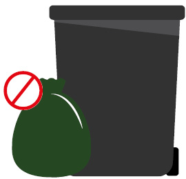 Image montrant un sac à ordures à côté du bac noir et un signe interdit.